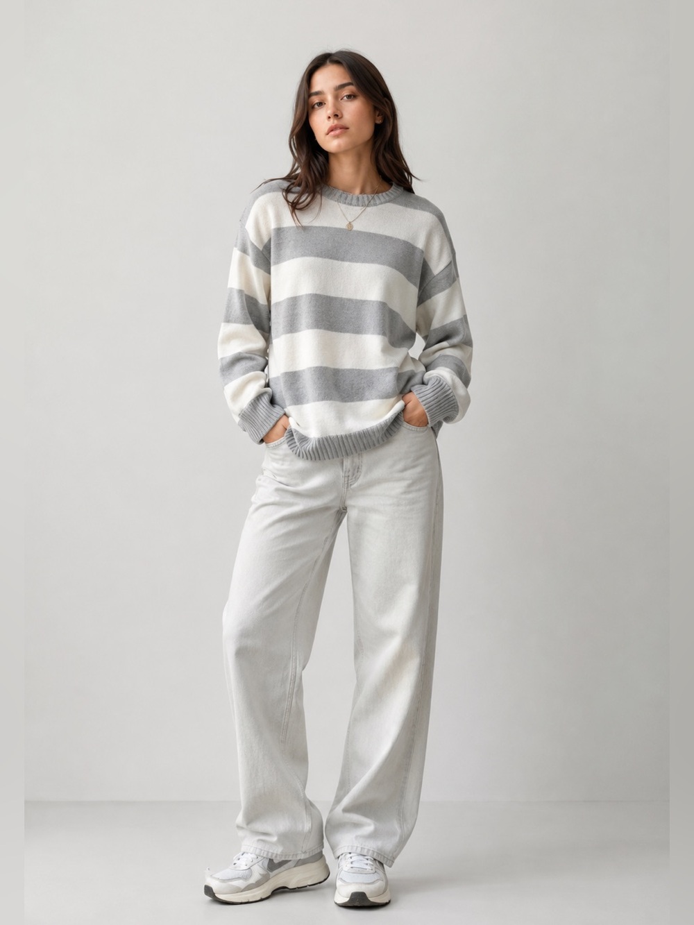 100% cotton Brandy Melville Gray and White Striped Sweater
